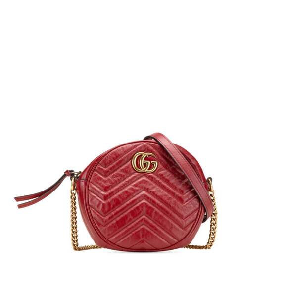 GUCCI Authentic Red Leather GG Marmont Shoulder Bag - Picture 1 of 10